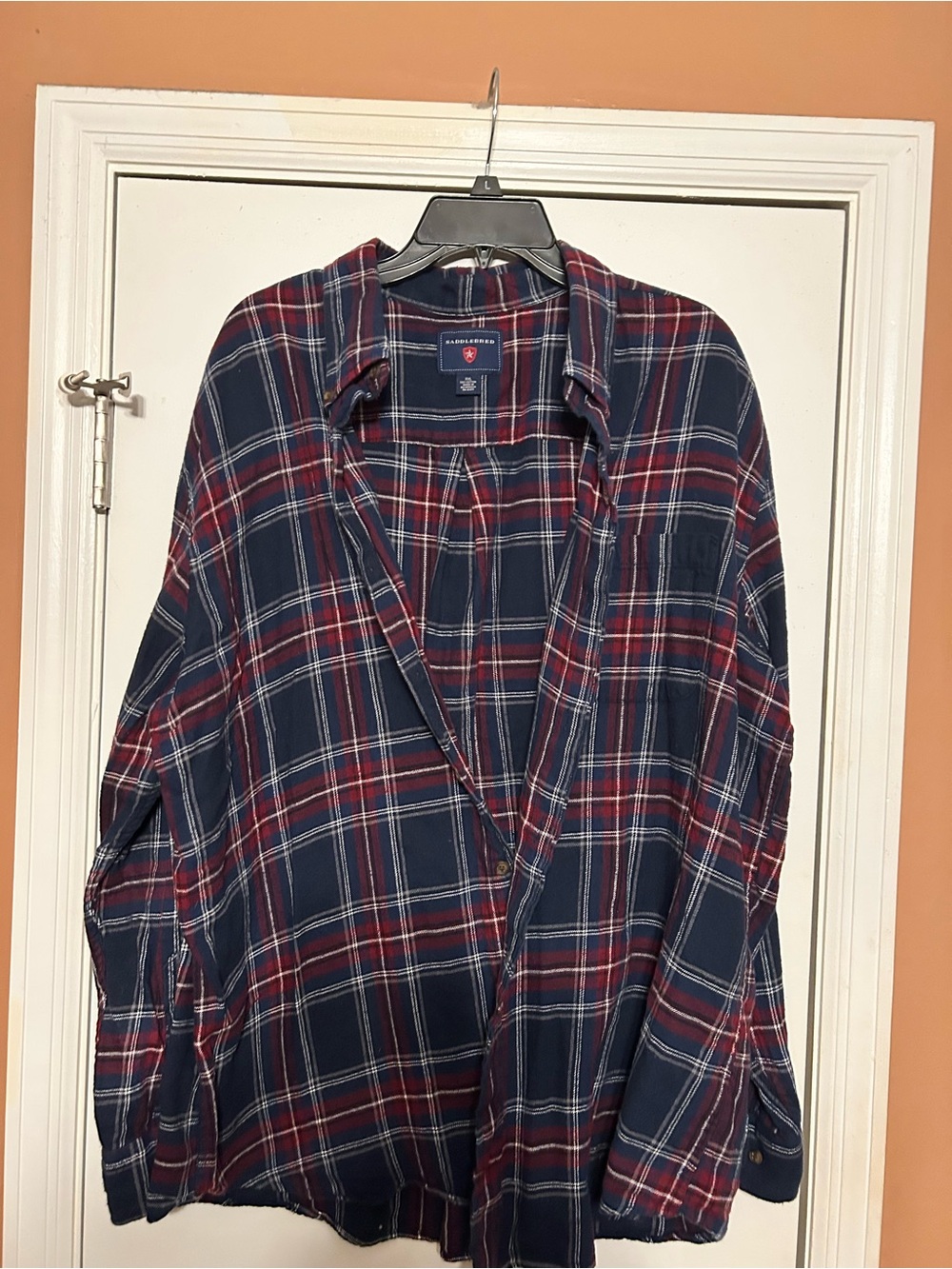 Saddlebred Plaid Flannel Shirt Men’s XXL Navy Red 100% Cotton